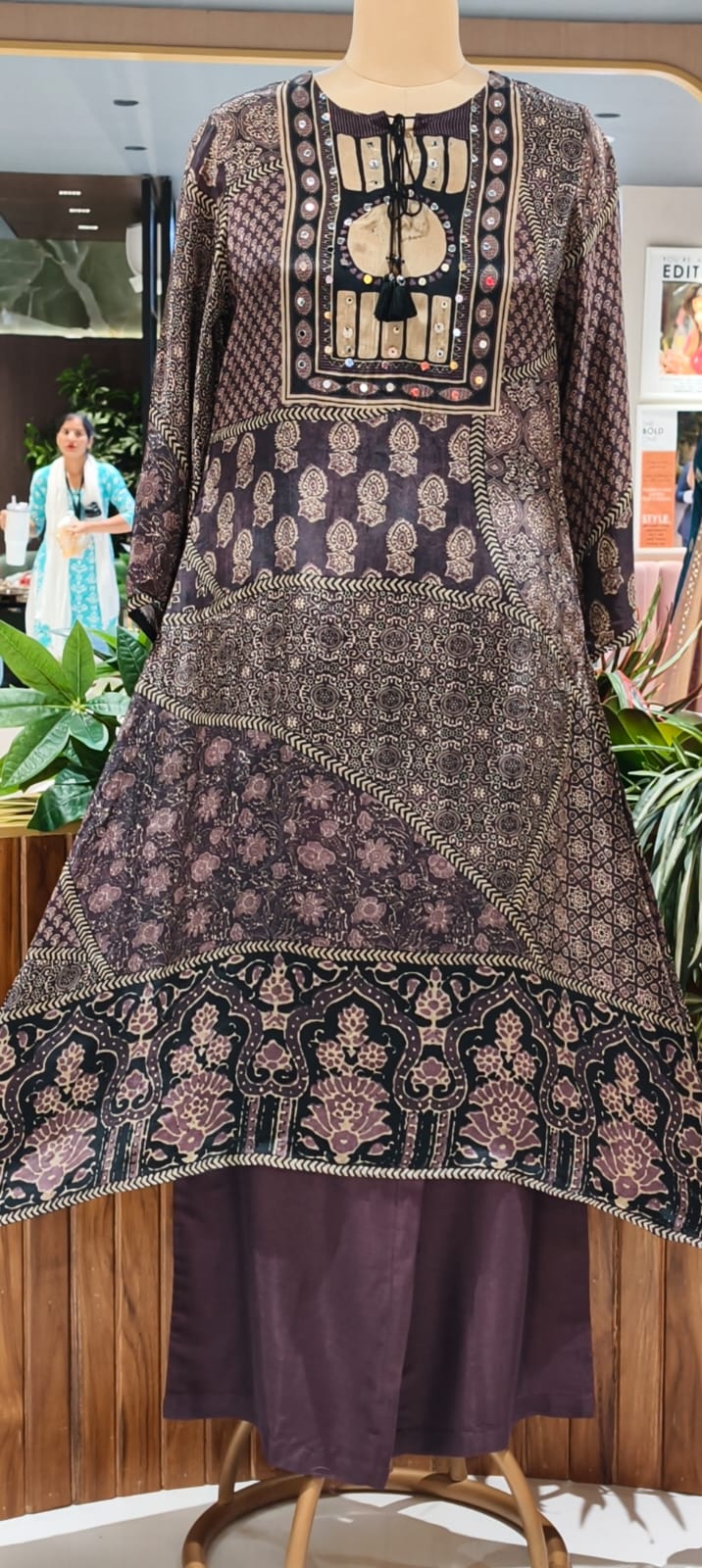 Ajrakh Multi Prints Ethnic Wear A-Line Kurta Pant Set In Pure Crepe Fabric-13753