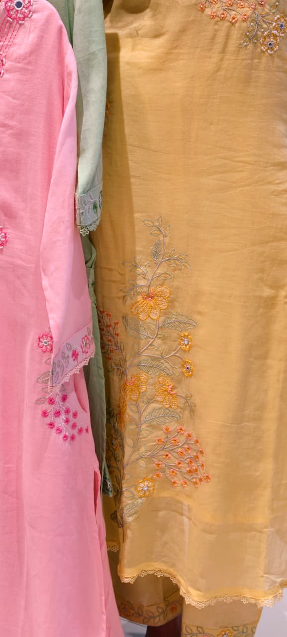 Pastel Shade Aline With Side Cut and Pockets Full Suit Set-13962