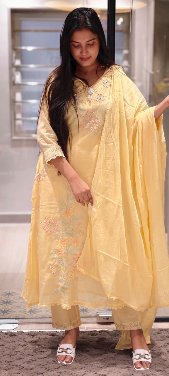 Pastel Shade Aline With Side Cut and Pockets Full Suit Set-13962