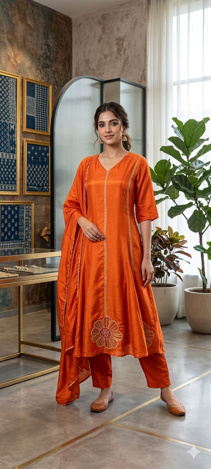 Beautyful Anarkali With Silk Dupatta Set-13784