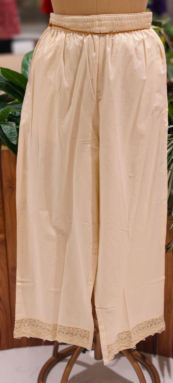 Elegant Cotton Schiffli Embroidered Kurta Pant Set with Lace Detailing 13972 RB36