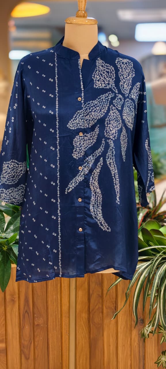 Floral Dotted Print Butter Shine Casual Wear Shirt In Crepe Fabric- 14021 RB104