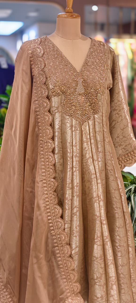 Jacquard Pattern Stunning Heavy Neck Embroidery Brocade Panel Anarkali Full Set- 14072