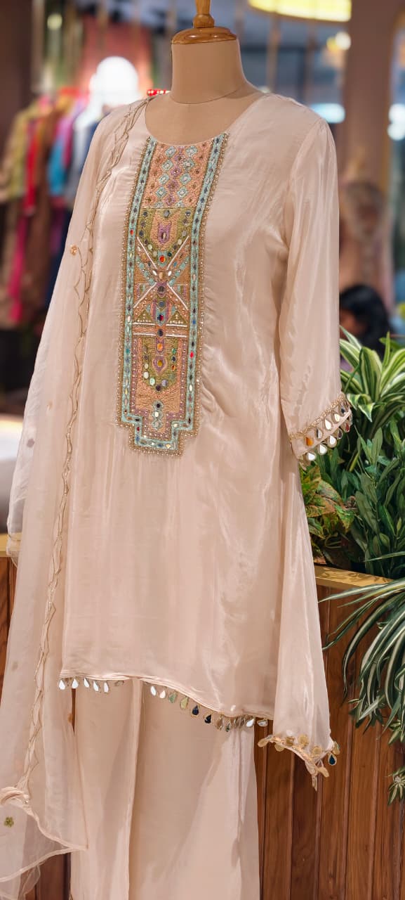 Royal Multicolor Yoke With Real Mirror Touch A-Line Full Suit Set With Dupatta In HO Silk Fabric- 14074