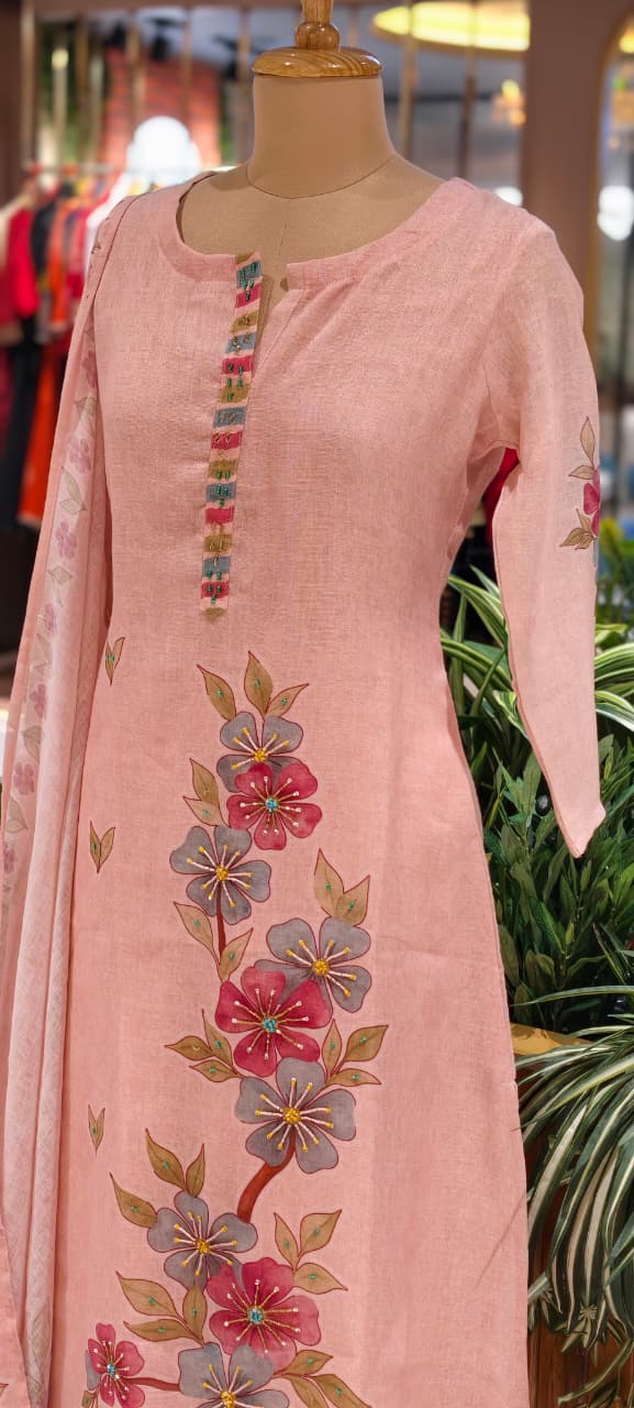 Digital Multicolor Floral Placement Print Jute Cotton Full Suit Set With Dupatta- 13791