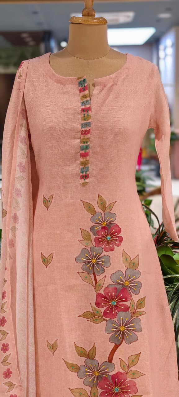 Digital Multicolor Floral Placement Print Jute Cotton Full Suit Set With Dupatta- 13791