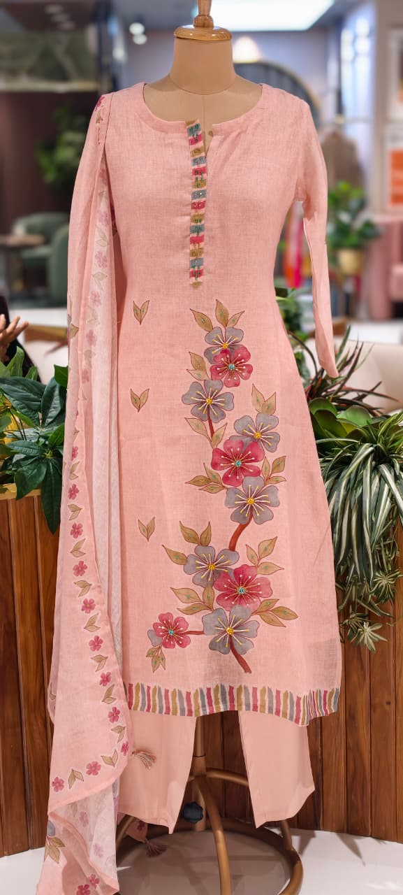 Digital Multicolor Floral Placement Print Jute Cotton Full Suit Set With Dupatta- 13791