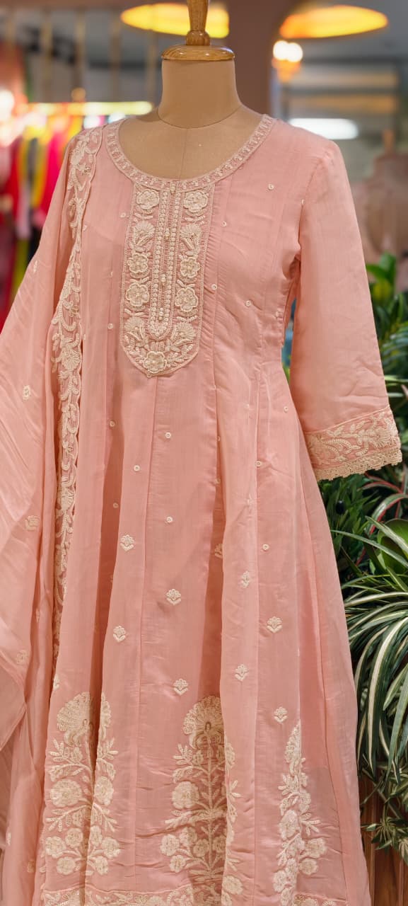 Soft Premium Intricate Floral Embroidery Panel Anarkali Pastel Shaded Full Suit Set With Dupatta- 14116 RB125