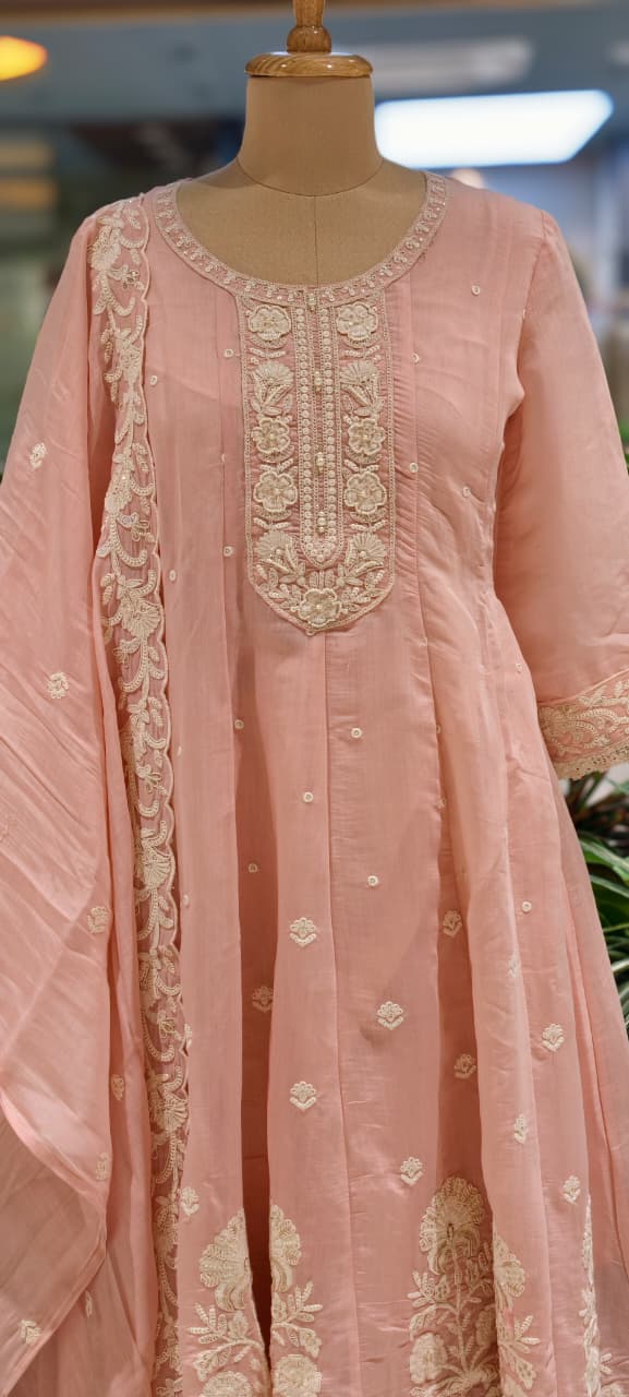 Soft Premium Intricate Floral Embroidery Panel Anarkali Pastel Shaded Full Suit Set With Dupatta- 14116 RB125
