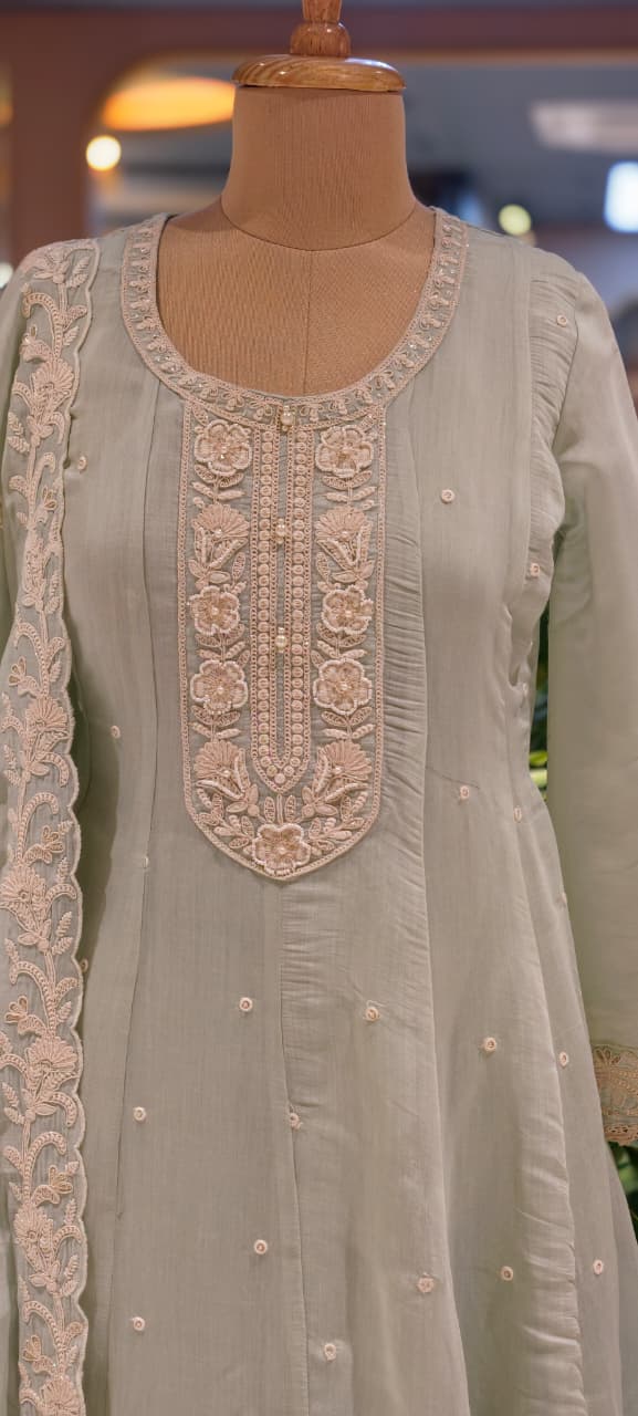 Soft Premium Intricate Floral Embroidery Panel Anarkali Pastel Shaded Full Suit Set With Dupatta- 14116 RB125