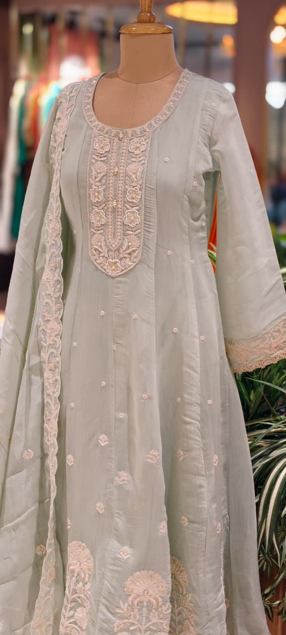 Soft Premium Intricate Floral Embroidery Panel Anarkali Pastel Shaded Full Suit Set With Dupatta- 14116 RB125