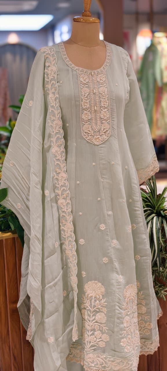 Soft Premium Intricate Floral Embroidery Panel Anarkali Pastel Shaded Full Suit Set With Dupatta- 14116 RB125