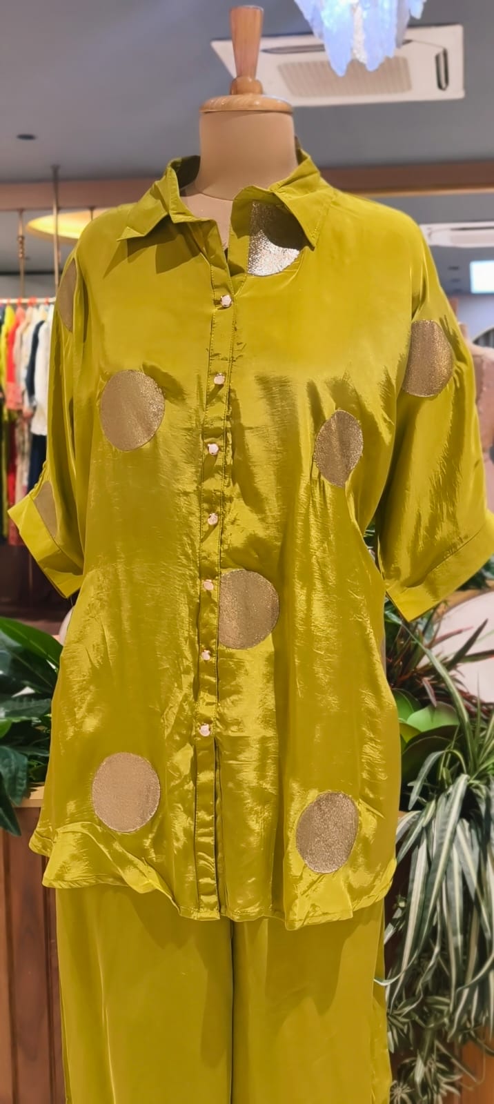 Rounded Golden Patch Premium Crepe Solid Over Sized Look Co-Ord Set- 14119 RB111