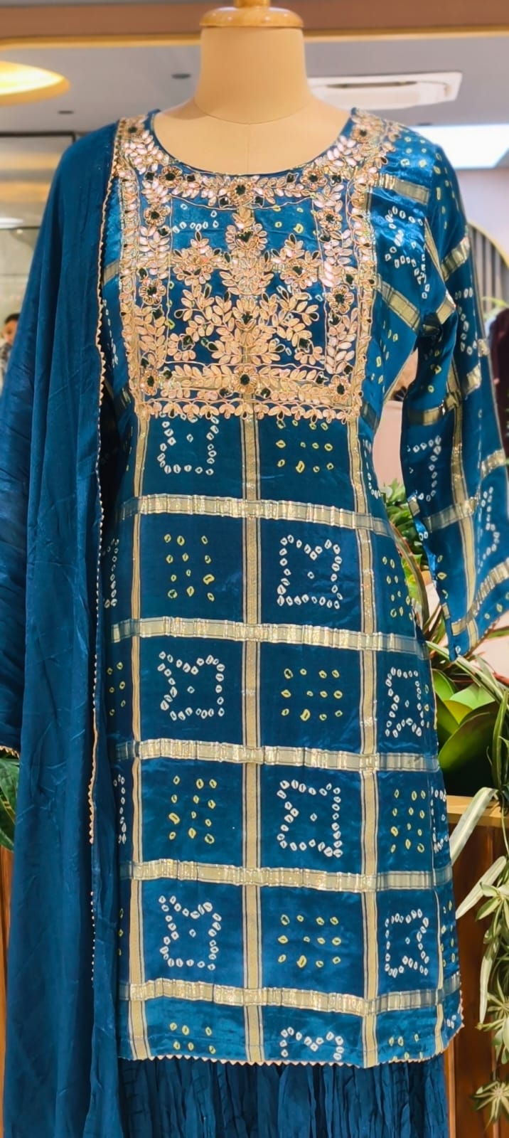Ghatchola Festive Inspired Gotta Wok Bandhej Full Suit Set With Sharara Bottom & Dupatta In Gajji Silk Fabric- 13918 RB118
