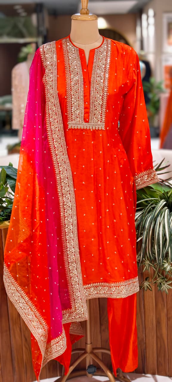 Zarina Work Fuschia Grace Vibrant Festive Full Suit Set With Dupatta In Russian Silk Fabric-14075 RB126