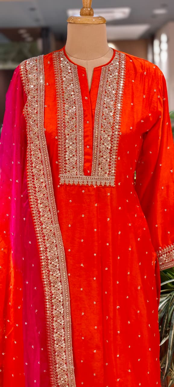 Zarina Work Fuschia Grace Vibrant Festive Full Suit Set With Dupatta In Russian Silk Fabric-14075 RB126