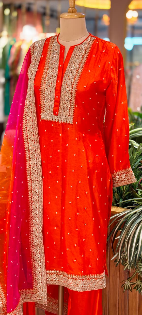 Zarina Work Fuschia Grace Vibrant Festive Full Suit Set With Dupatta In Russian Silk Fabric-14075 RB126