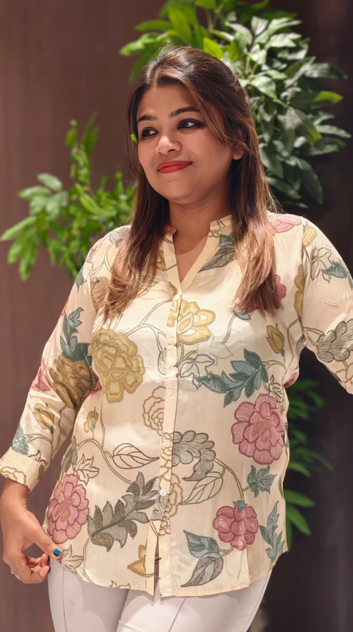 Light Weight Stunning Floral Printed Casual Wear Crepe Shirt- 14125 RB144