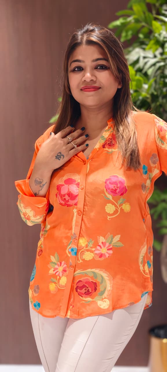 Light Weight Stunning Floral Printed Casual Wear Crepe Shirt- 14125 RB144