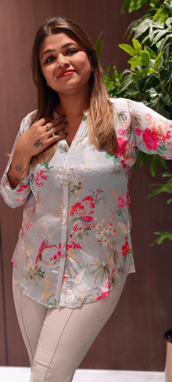 Light Weight Stunning Floral Printed Casual Wear Crepe Shirt- 14125 RB144