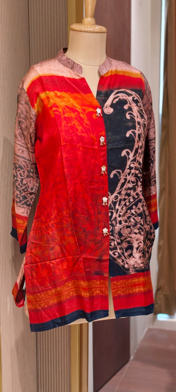 Crimson Mango Buti One Sided Print Casual Wear Muslin Short Kurti Only-14156 RB167