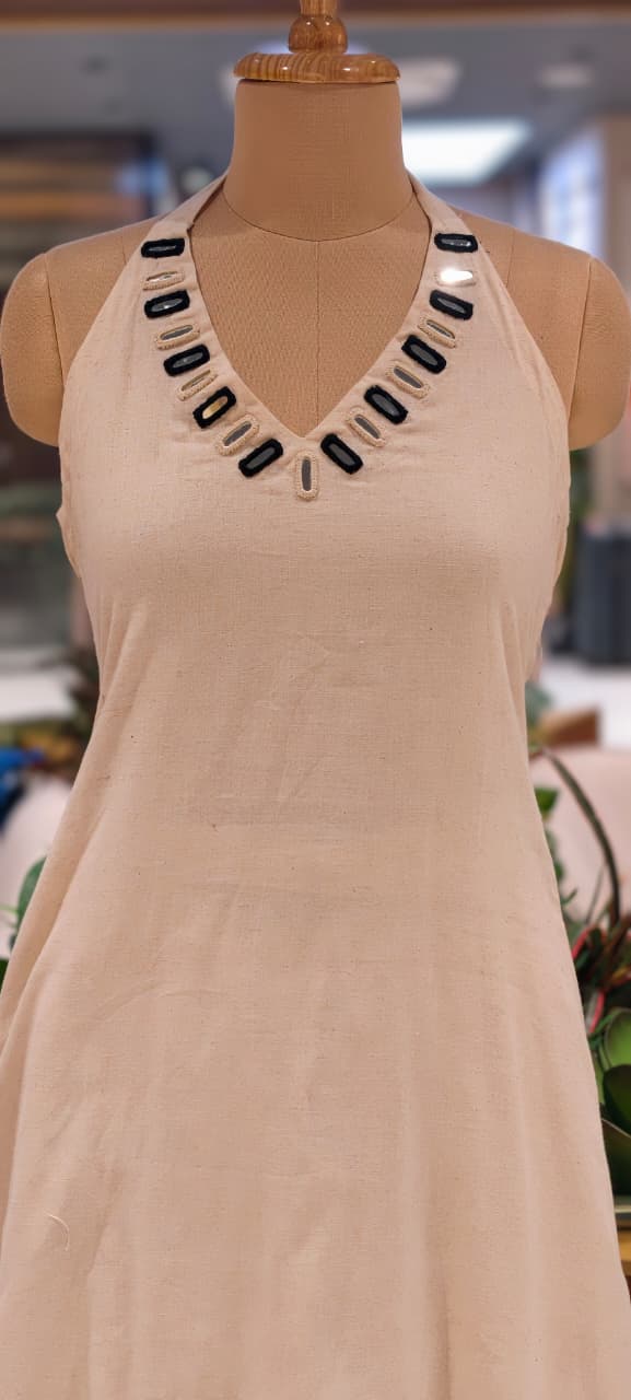 Real Mirror Halter Neckline Summer Friendly Solid Kurta Pant Set In Cotton Fabric- 14177 RB169