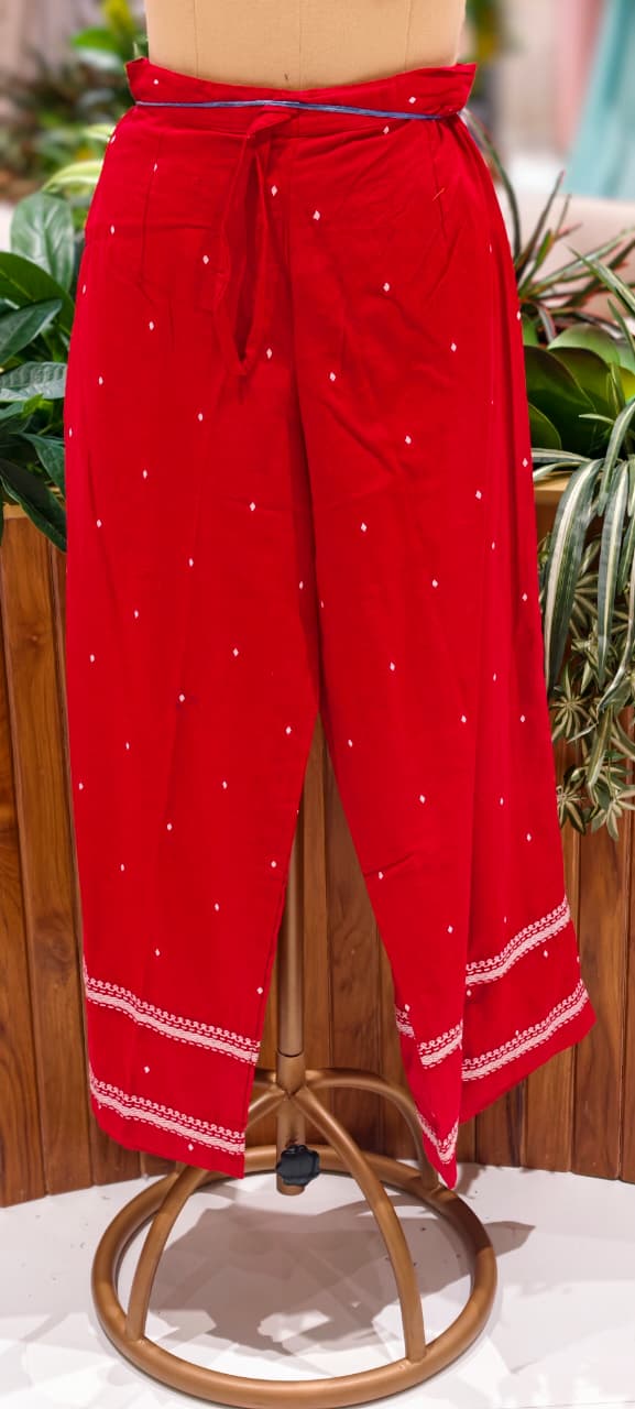 Elegant Red Cotton Kurta Pant Set with Intricate Thread Embroidery, Mirror Work Accents-14181 RB206