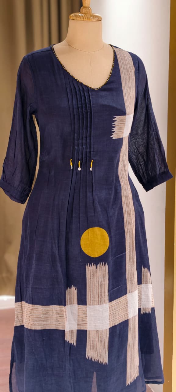 Elegant Navy Blue Mul Cotton Kurta Pant Set with Contemporary Abstract Print-14144 RB193