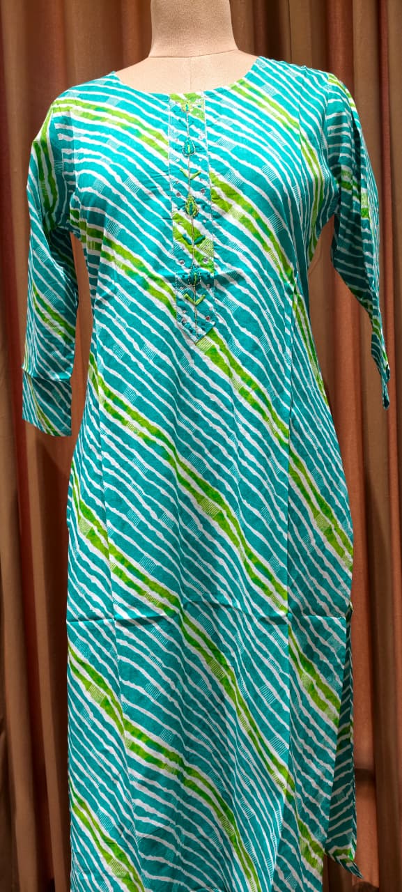 Vibrant Cotton Leheriya Only Print Kurti Embroidered Yoke Detailing-14264 RB186