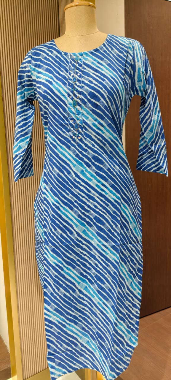 Vibrant Cotton Leheriya Only Print Kurti Embroidered Yoke Detailing-14264 RB186