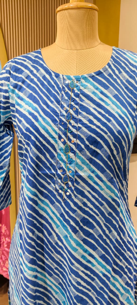 Vibrant Cotton Leheriya Only Print Kurti Embroidered Yoke Detailing-14264 RB186