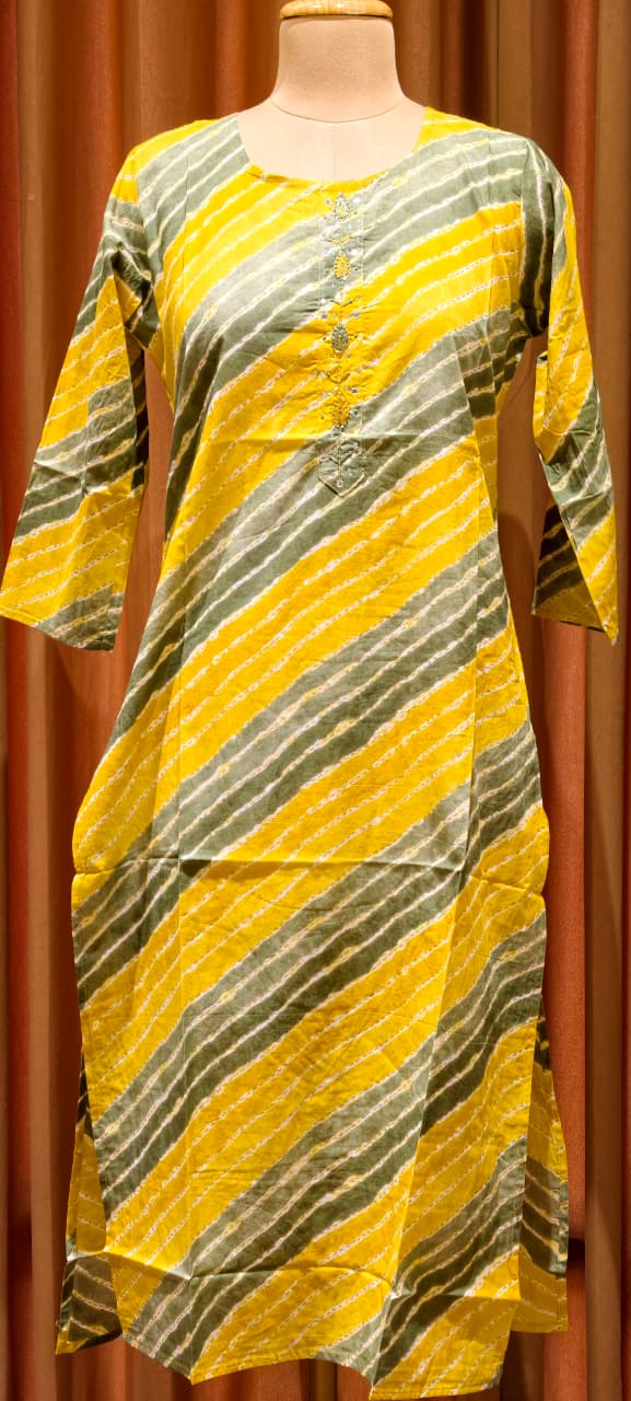 Vibrant Cotton Leheriya Only Print Kurti Embroidered Yoke Detailing-14264 RB186