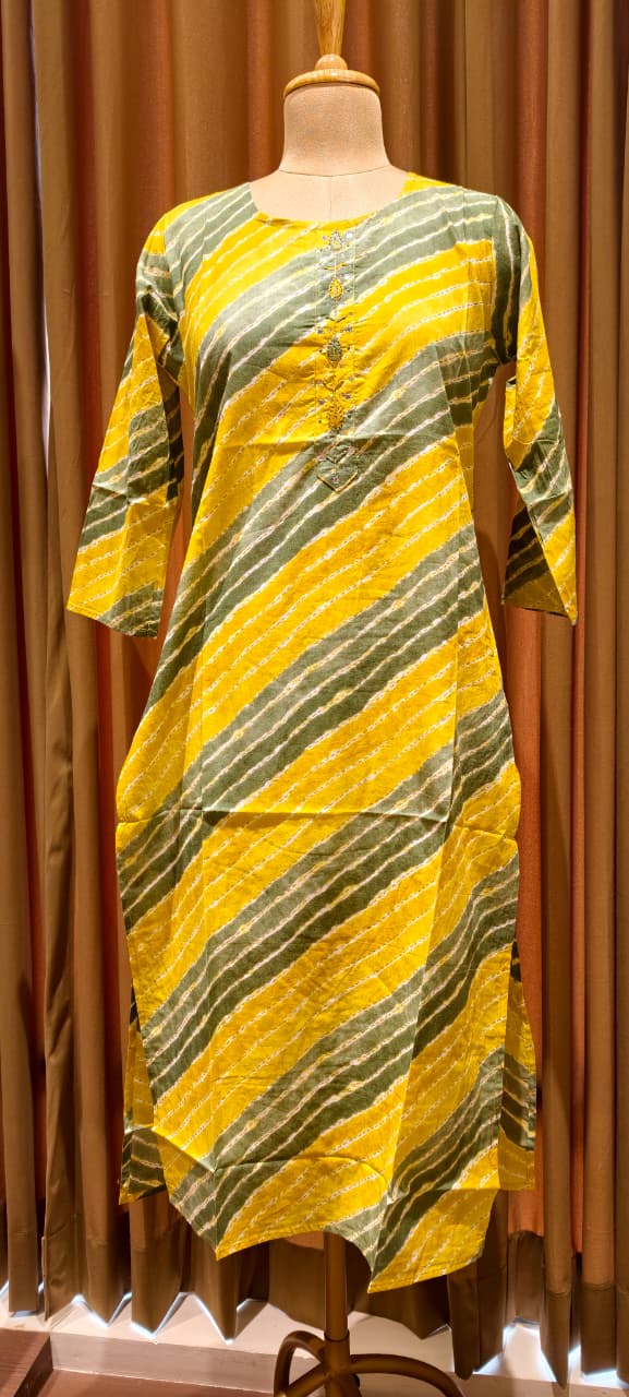 Vibrant Cotton Leheriya Only Print Kurti Embroidered Yoke Detailing-14264 RB186