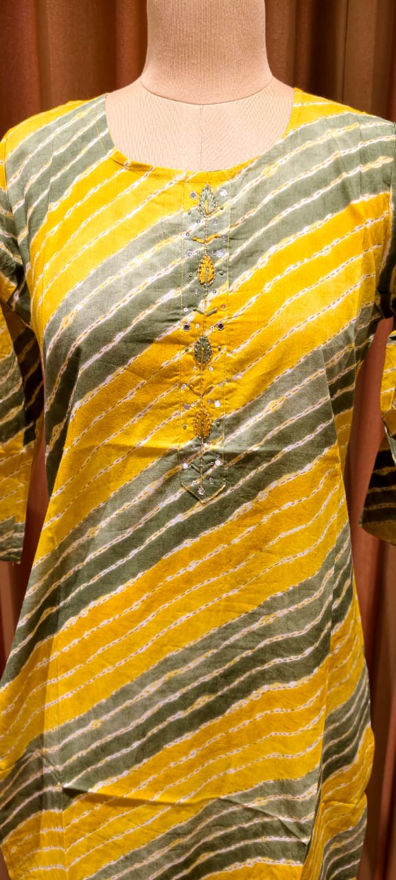 Vibrant Cotton Leheriya Only Print Kurti Embroidered Yoke Detailing-14264 RB186