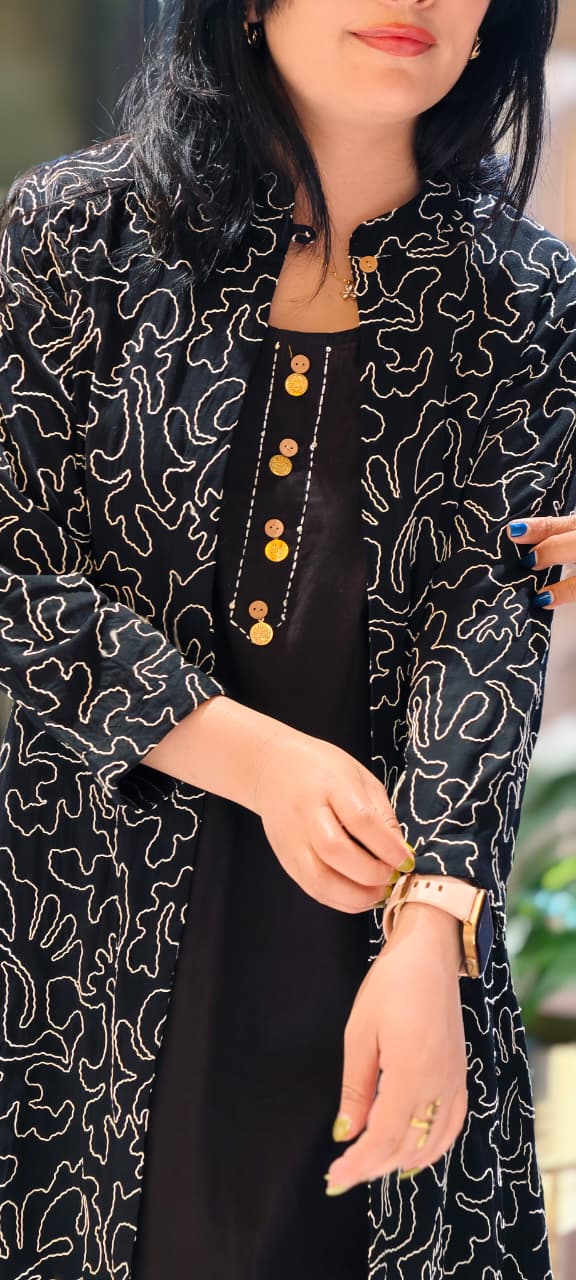 Very Stylish Weavin Thread Embroidered Look Jacket With Kurta Pant Set In Cotton Fabric-14272 RB195