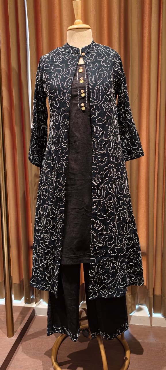 Very Stylish Weavin Thread Embroidered Look Jacket With Kurta Pant Set In Cotton Fabric-14272 RB195