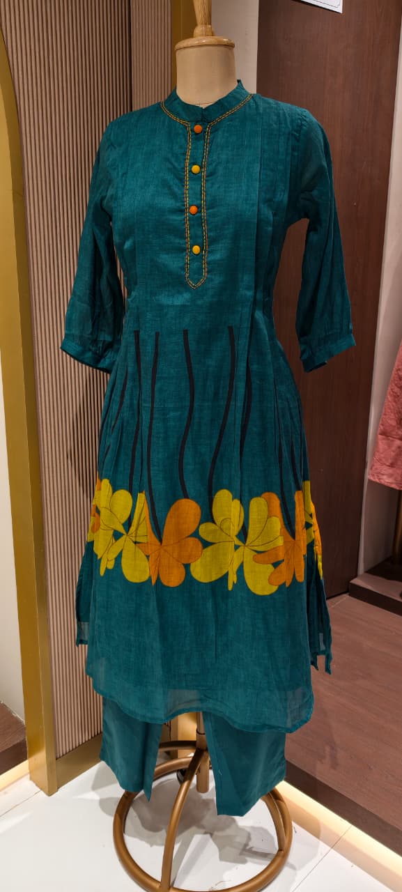 Pleated Peplum Style Beautiful Floral Printed Mul Cotton Summer Friendly Kurta Pant Set-14145 RB196