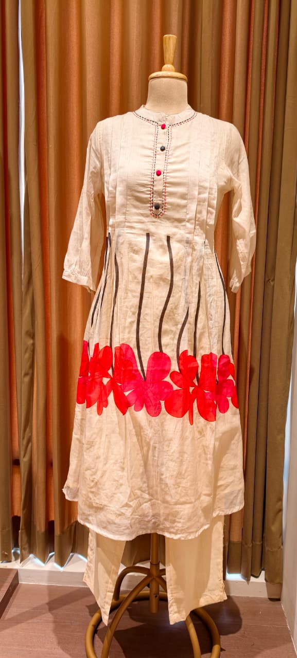 Pleated Peplum Style Beautiful Floral Printed Mul Cotton Summer Friendly Kurta Pant Set-14145 RB196