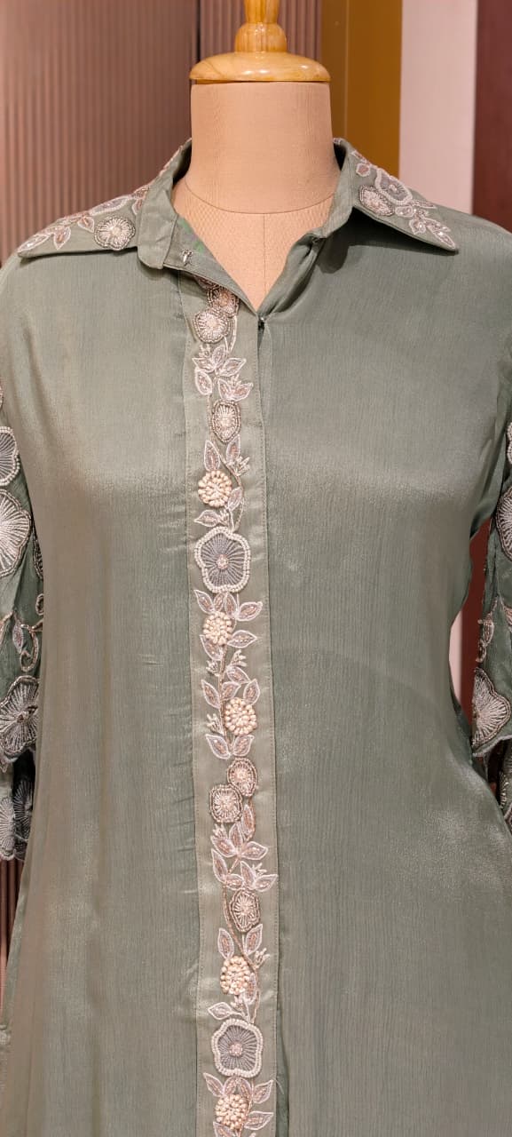 Designer Floral Cut Work Heavy Hand Embroidered Pastel Shade Chinon Co-Ord Set-14247(Loose Fit) RB277