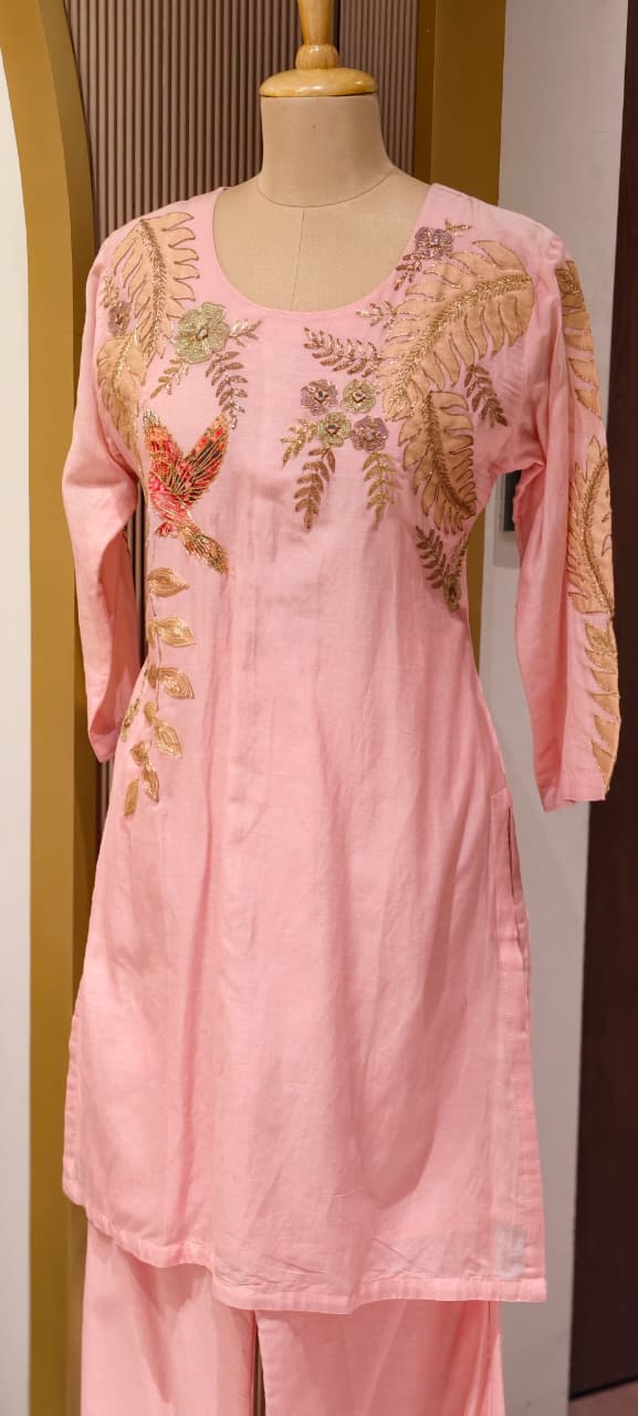 Figure Printed Co-Ord Set With Golden Outline Work In Mul Chanderi Fabric-13925 RB214