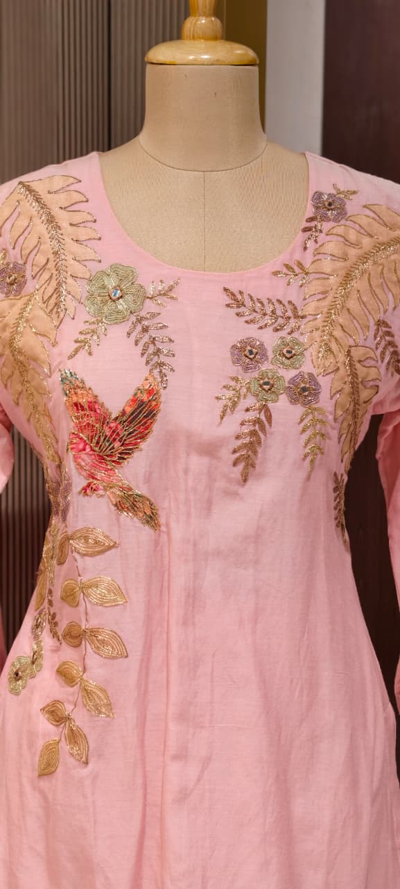 Figure Printed Co-Ord Set With Golden Outline Work In Mul Chanderi Fabric-13925 RB214