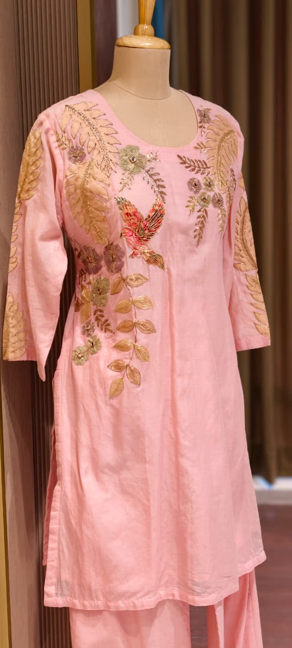 Figure Printed Co-Ord Set With Golden Outline Work In Mul Chanderi Fabric-13925 RB214
