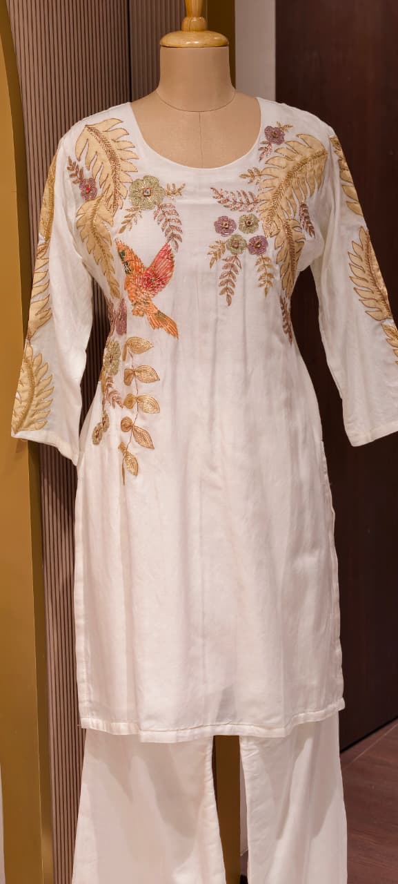 Figure Printed Co-Ord Set With Golden Outline Work In Mul Chanderi Fabric-13925 RB214