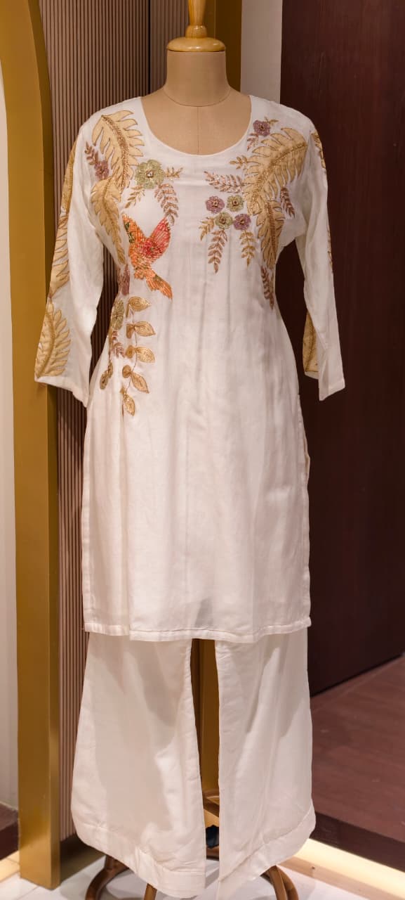 Figure Printed Co-Ord Set With Golden Outline Work In Mul Chanderi Fabric-13925 RB214