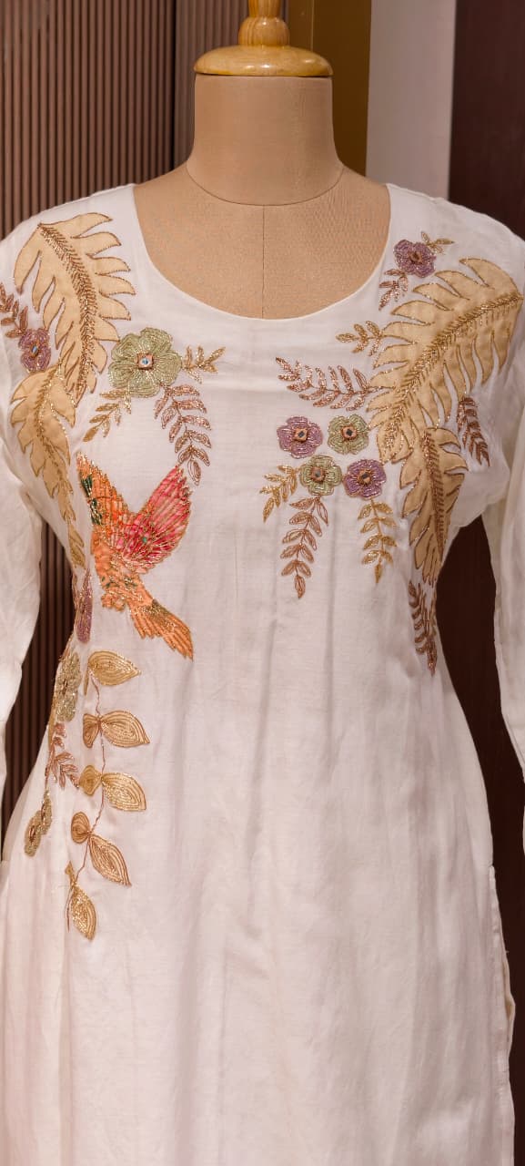 Figure Printed Co-Ord Set With Golden Outline Work In Mul Chanderi Fabric-13925 RB214
