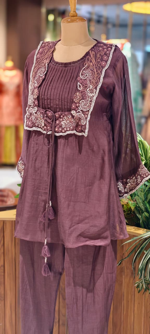 Upsided Unique Cut Jacket Look Mul Chanderi Co-Ord Set-14025