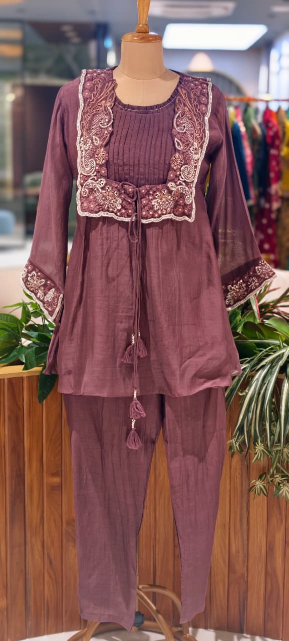 Upsided Unique Cut Jacket Look Mul Chanderi Co-Ord Set-14025