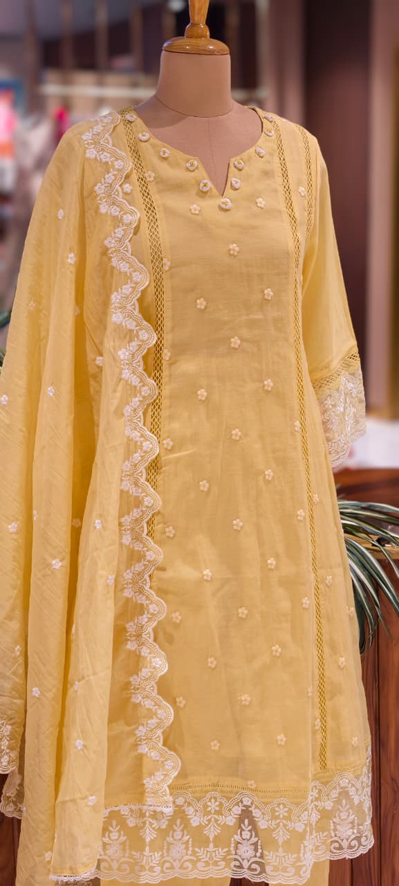 Mul Cotton Suttle Embroidery Soft Elegance A-Line Full Suit Set With Dupatta- 14308 RB234