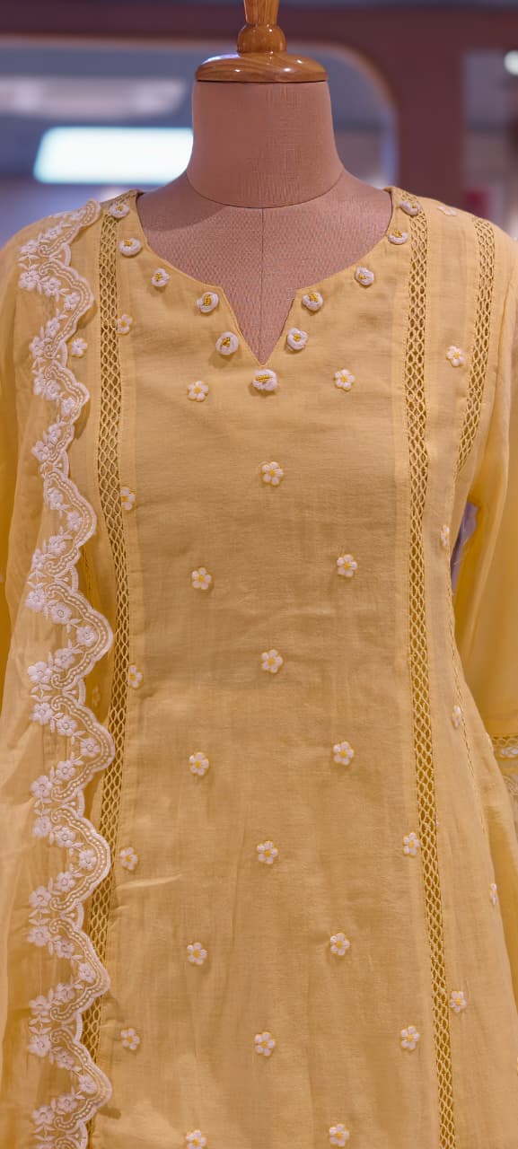 Mul Cotton Suttle Embroidery Soft Elegance A-Line Full Suit Set With Dupatta- 14308 RB234