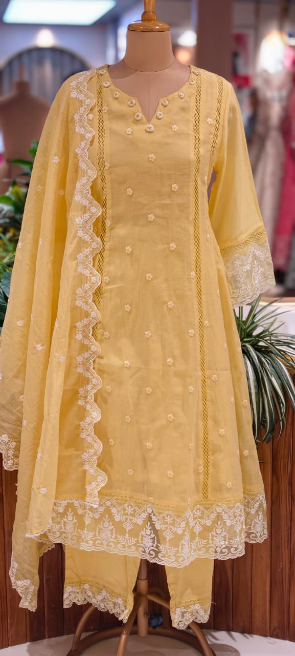 Mul Cotton Suttle Embroidery Soft Elegance A-Line Full Suit Set With Dupatta- 14308 RB234